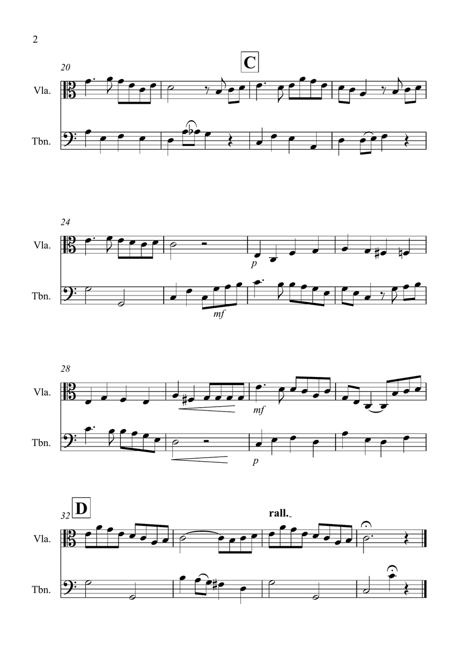 Danny Boy for Viola and Trombone Duet Trombone scores gallery preview page 2