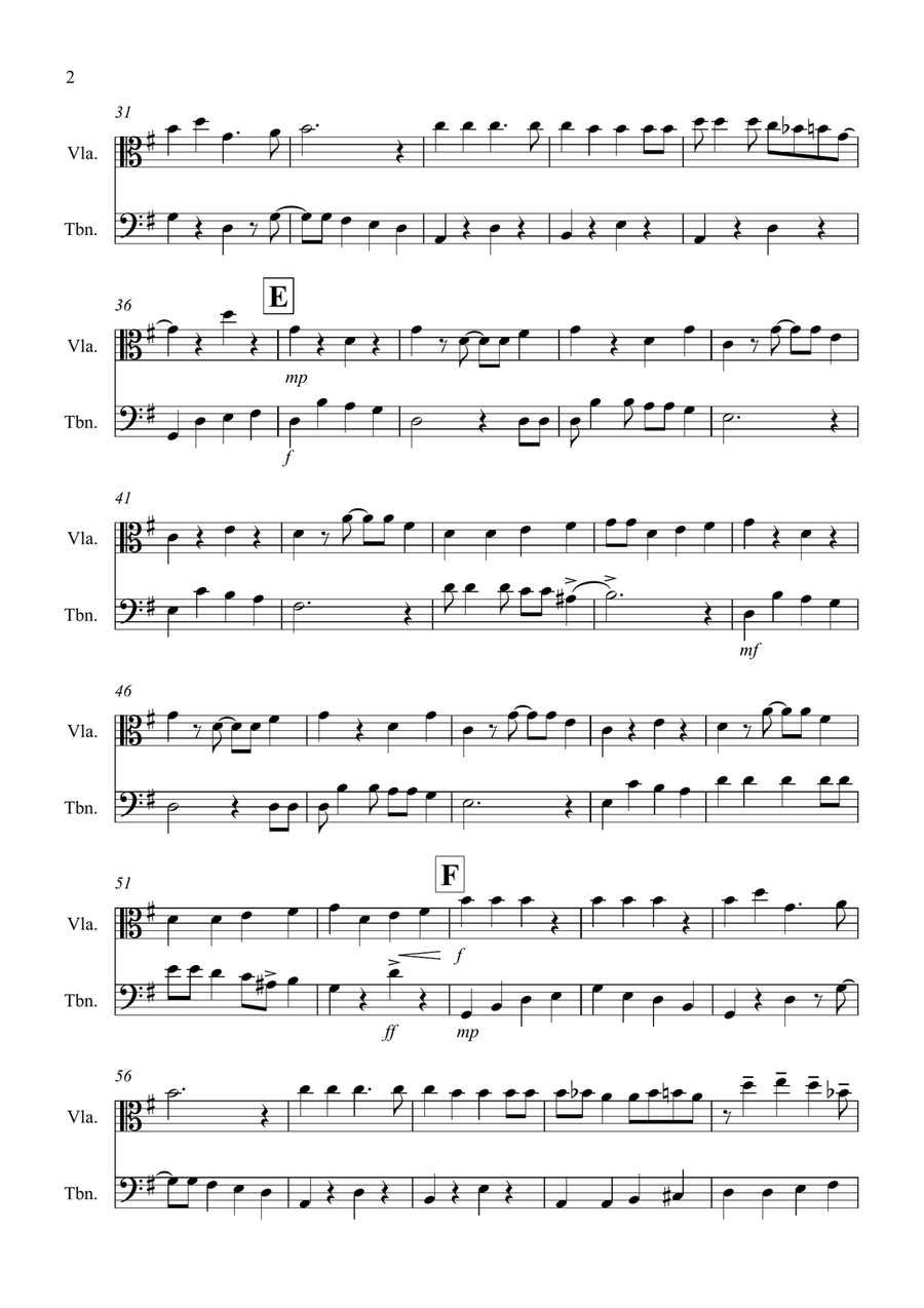 Jingle Bells (Jazzy Style!) for Viola and Trombone Duet Trombone scores gallery preview page 2