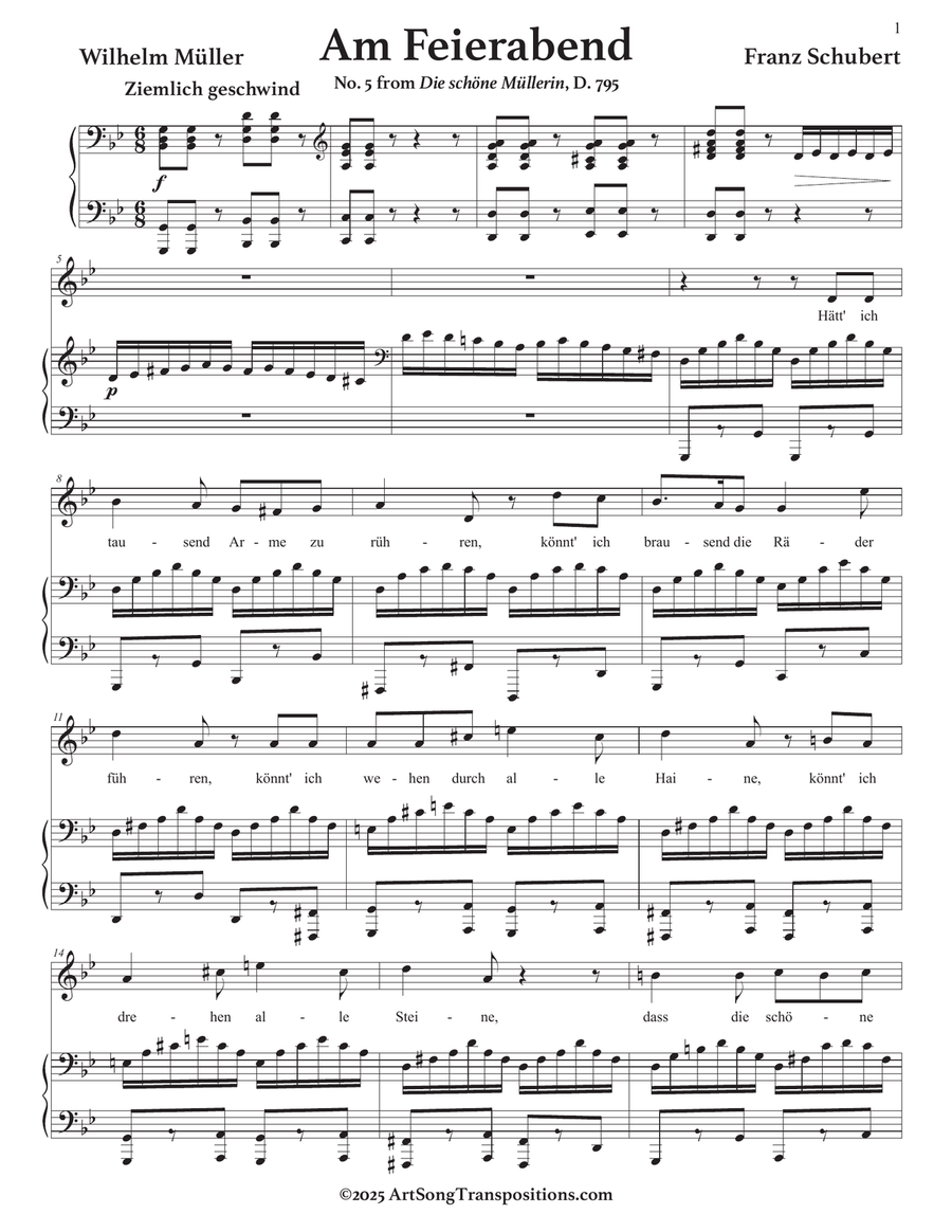 SCHUBERT: Am Feierabend, D. 795 no. 5 (transposed to G minor) Piano, Vocal scores gallery preview page 2