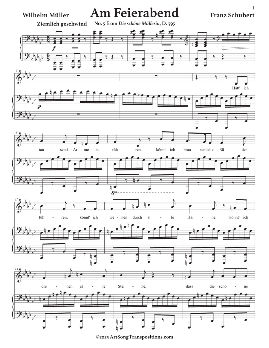 SCHUBERT: Am Feierabend, D. 795 no. 5 (transposed to E-flat minor) Piano, Vocal scores gallery preview page 2