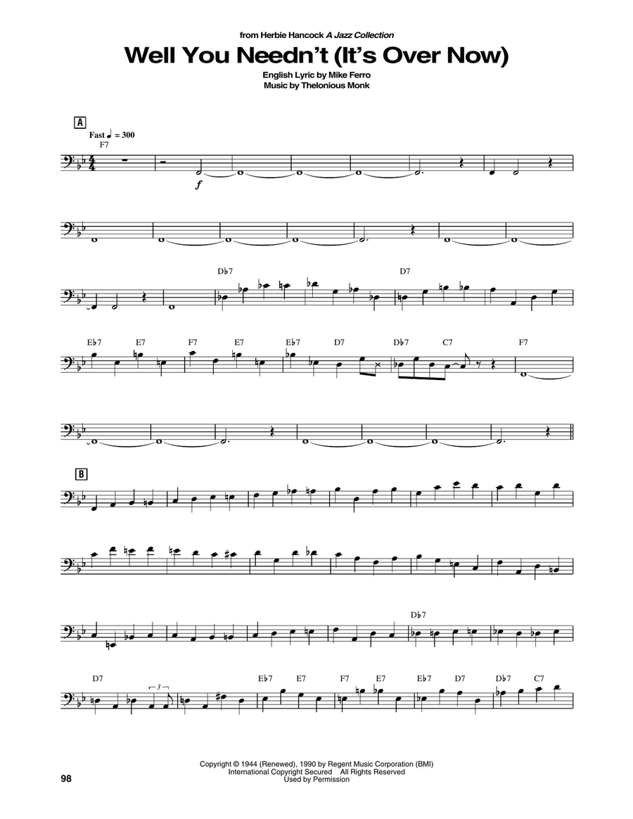 Well You Needn't (It's Over Now) Bass Voice scores gallery preview page 1
