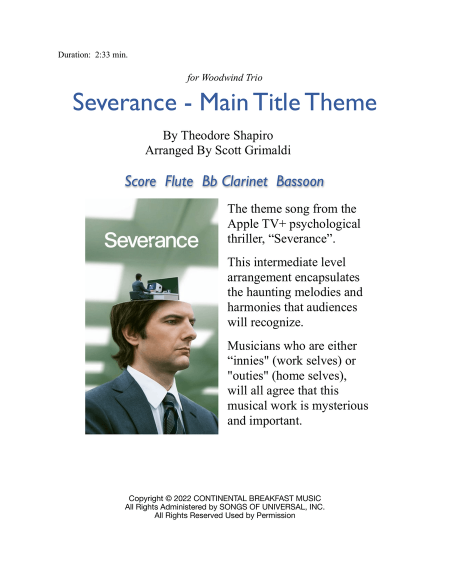 Severance - Main Title Theme Woodwind Trio scores gallery preview page 1