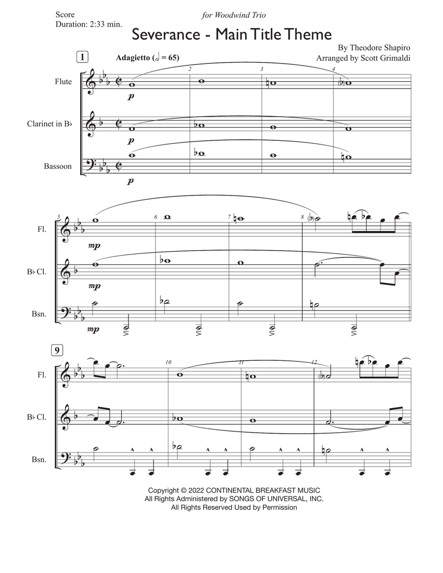 Severance - Main Title Theme Woodwind Trio scores gallery preview page 2