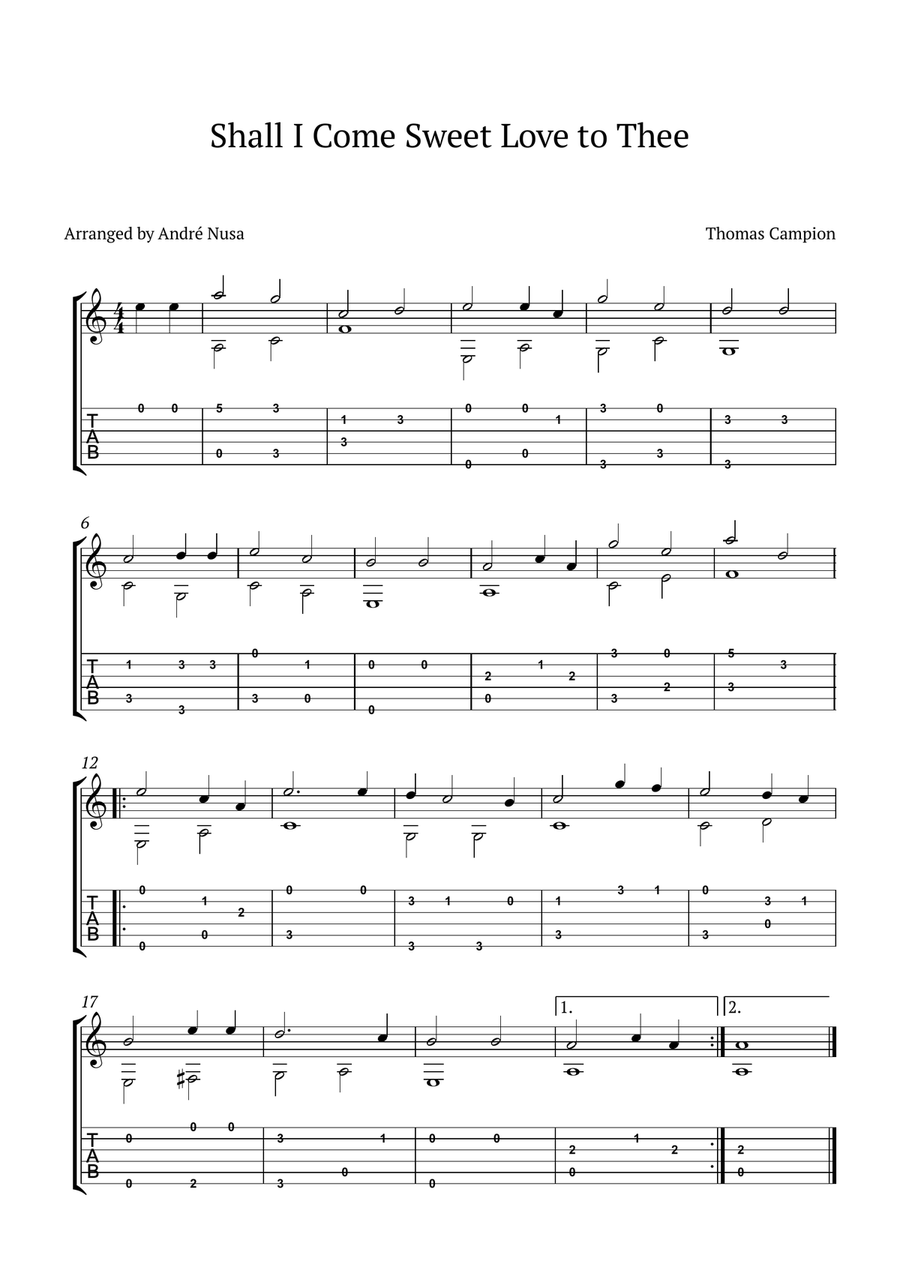 Shall I Come Sweet Love to Thee Classical Guitar scores gallery preview page 1