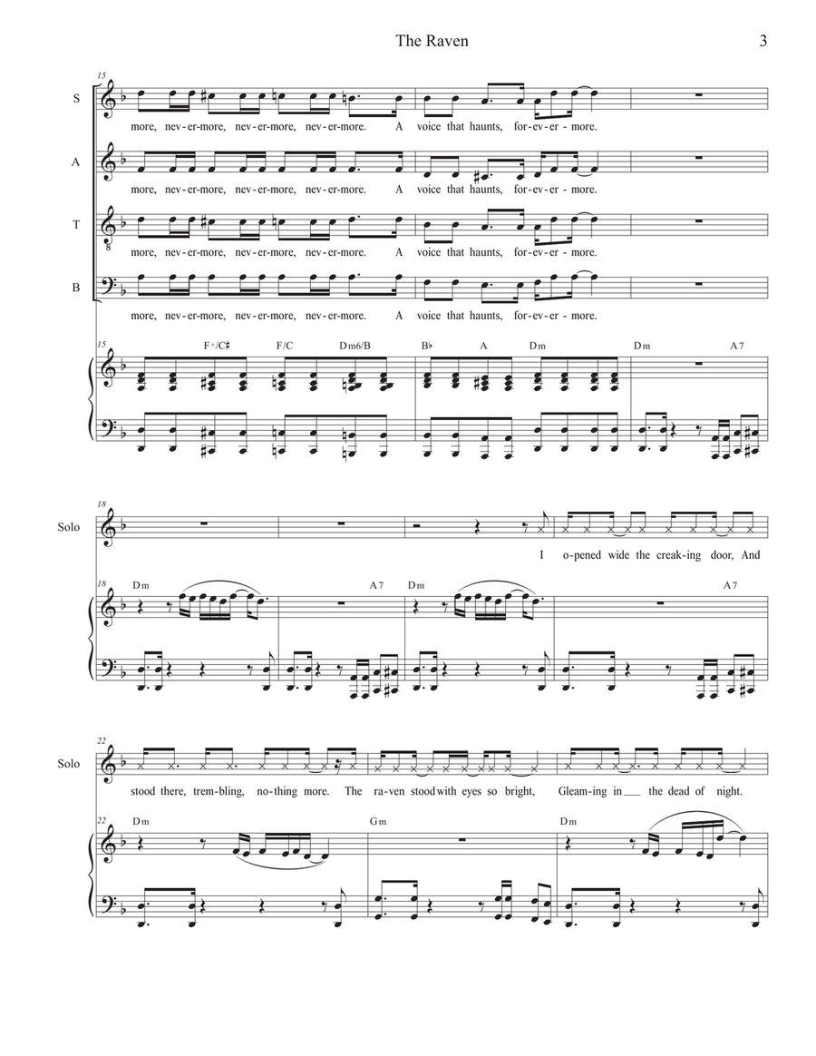 The Raven (Vocal solo with SATB) 4-Part scores gallery preview page 3