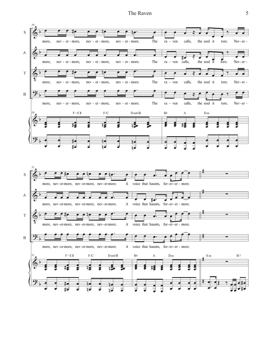 The Raven (Vocal solo with SATB) 4-Part scores gallery preview page 5