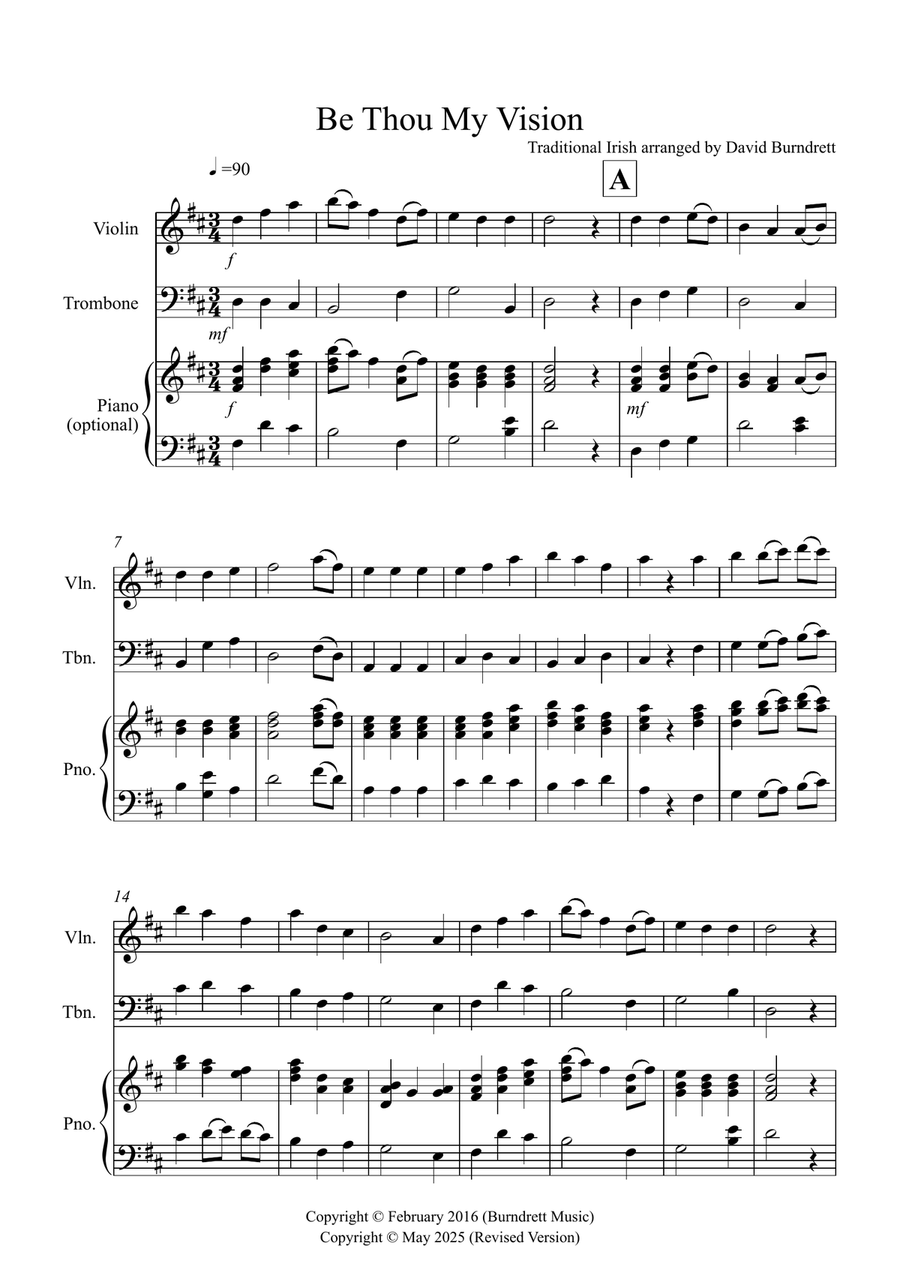 Be Thou My Vision for Violin and Trombone Duet Trombone scores gallery preview page 1
