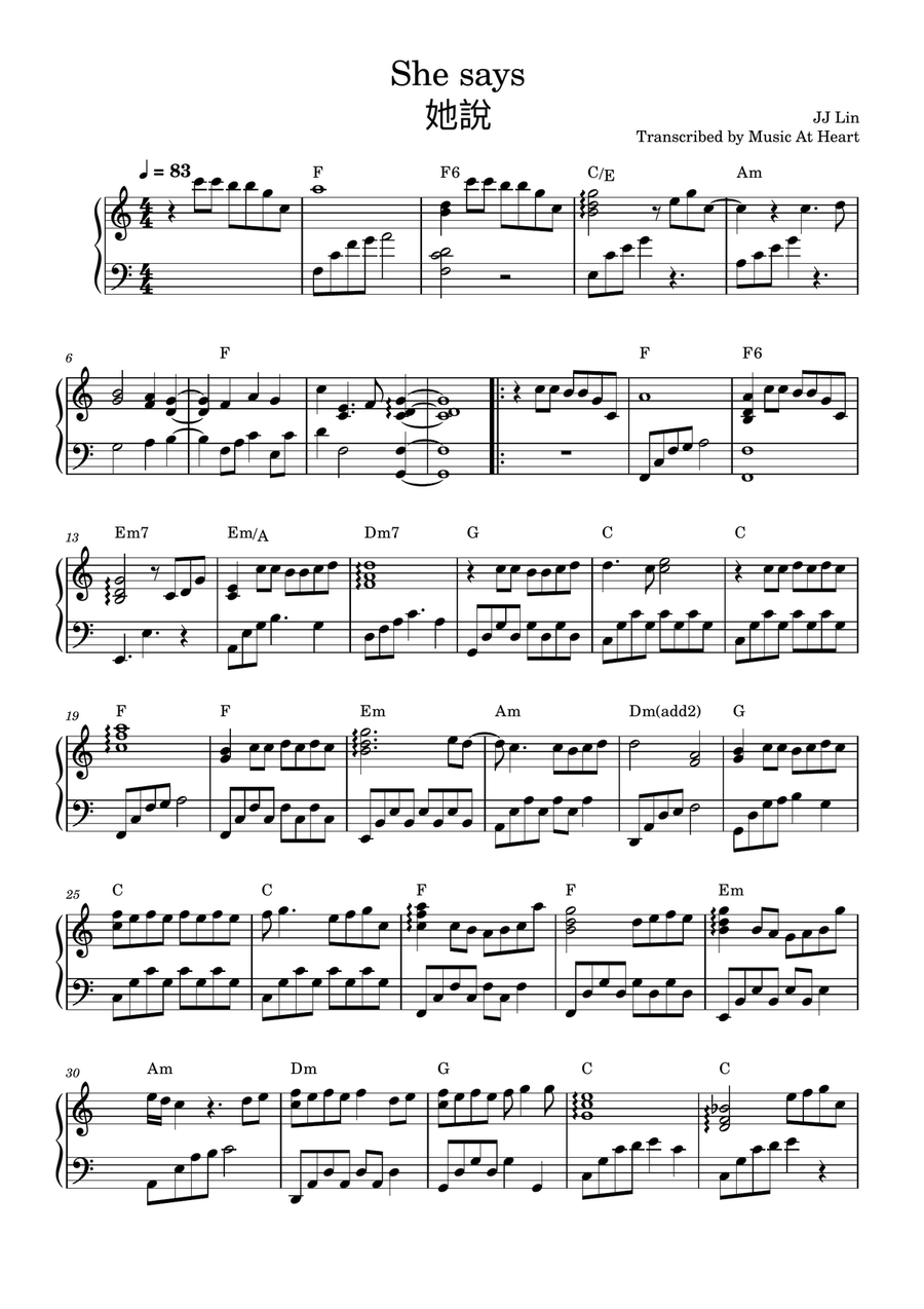 She says (她说) She says (她说) Piano Solo scores gallery preview page 1