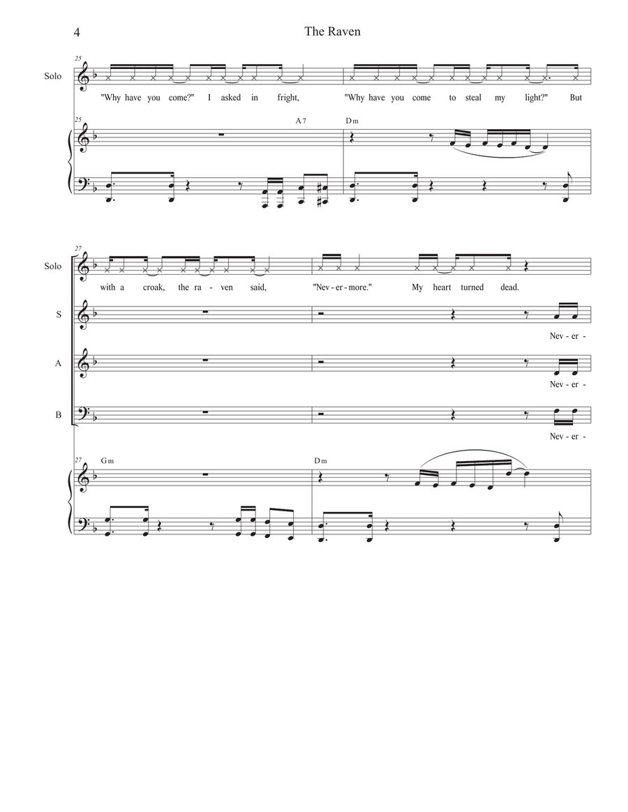 The Raven (Vocal solo with Vocal Trio - (SAB) 3-Part scores gallery preview page 4
