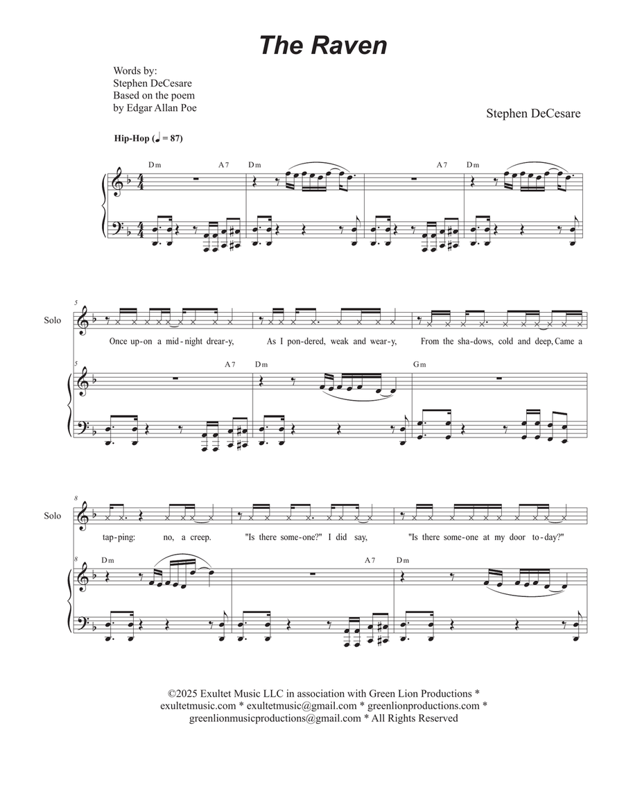 The Raven (Vocal solo with Soprano and Tenor Duet) Tenor Voice scores gallery preview page 1