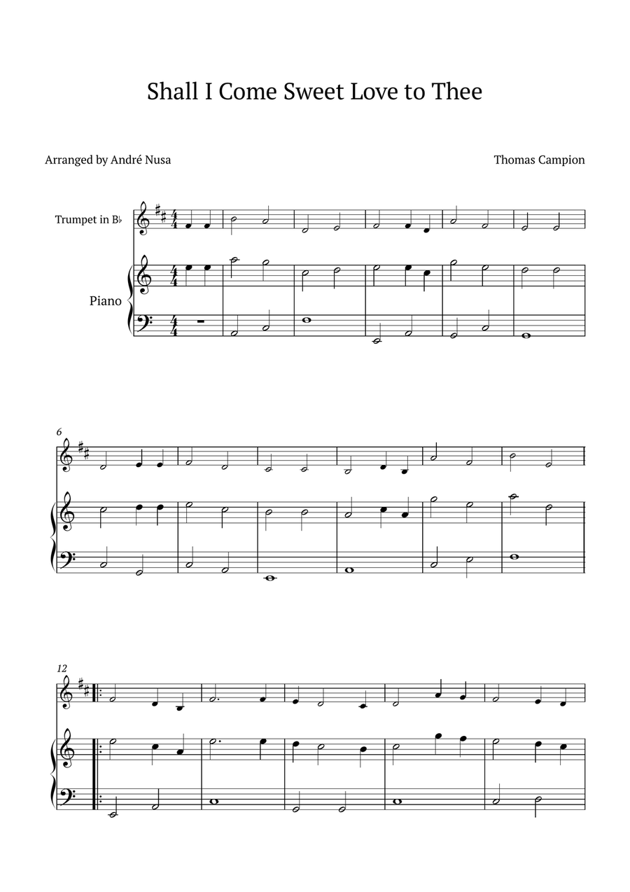 Shall I Come Sweet Love to Thee B-Flat Trumpet scores gallery preview page 1