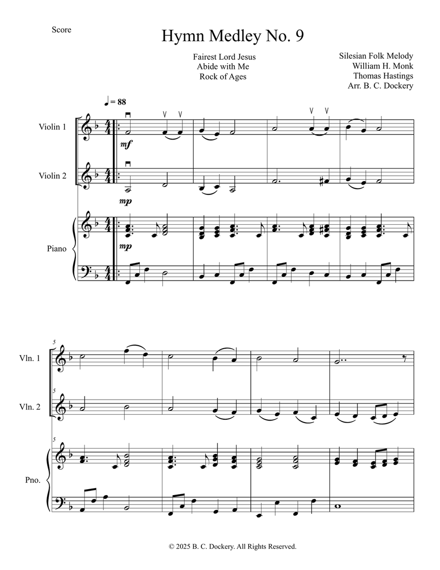 Hymn Medley No. 9 (Violin Duet with Piano Accompaniment) String Duet scores gallery preview page 1