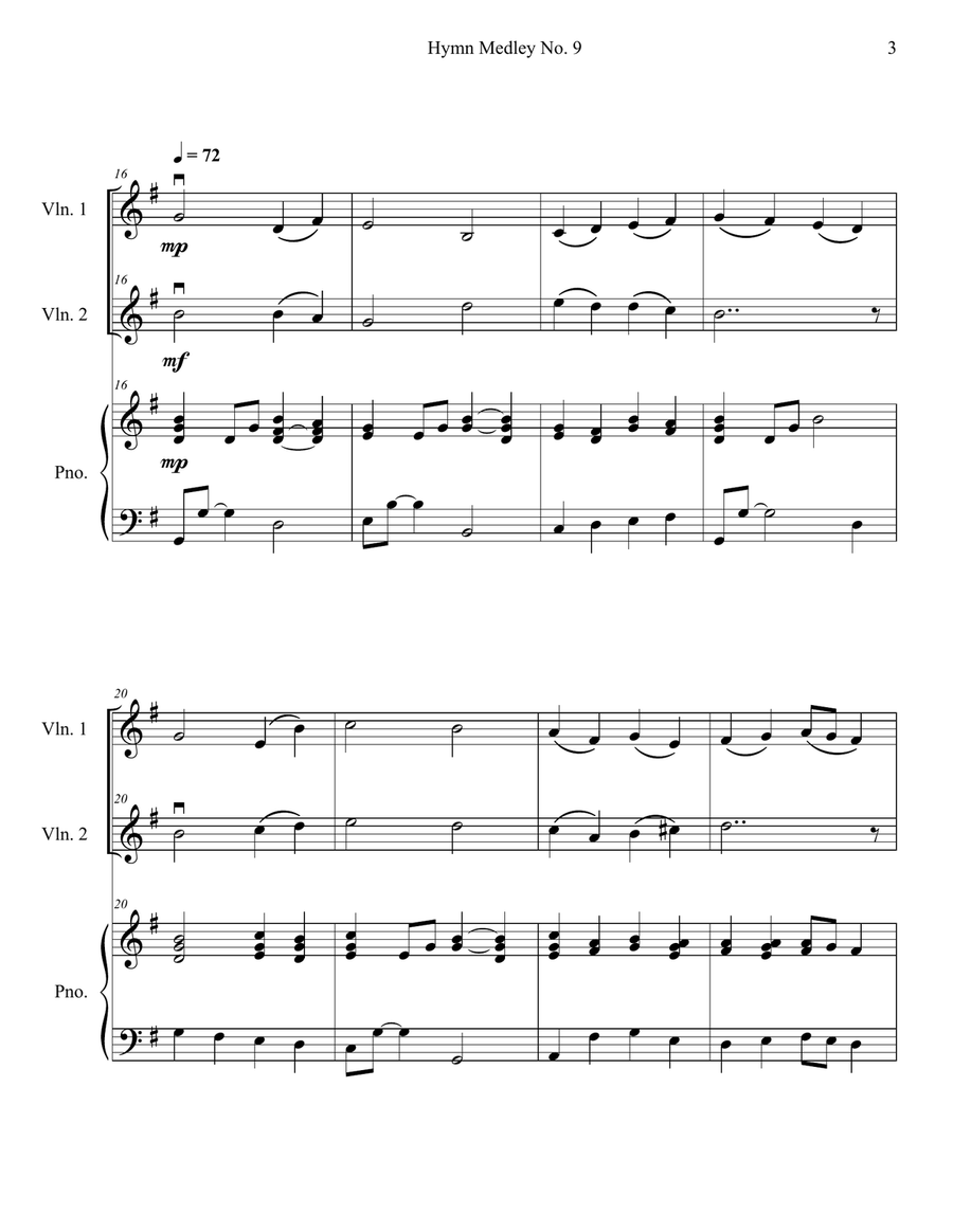 Hymn Medley No. 9 (Violin Duet with Piano Accompaniment) String Duet scores gallery preview page 3