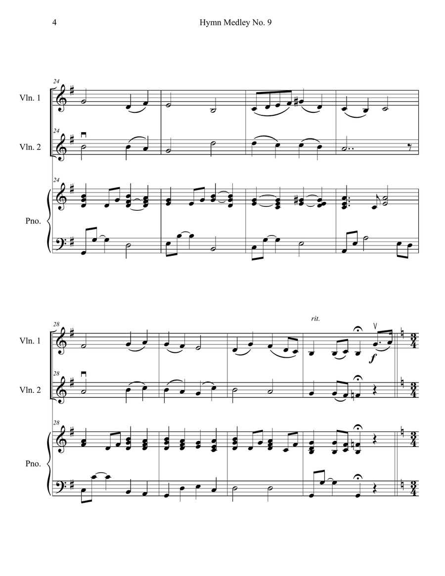 Hymn Medley No. 9 (Violin Duet with Piano Accompaniment) String Duet scores gallery preview page 4
