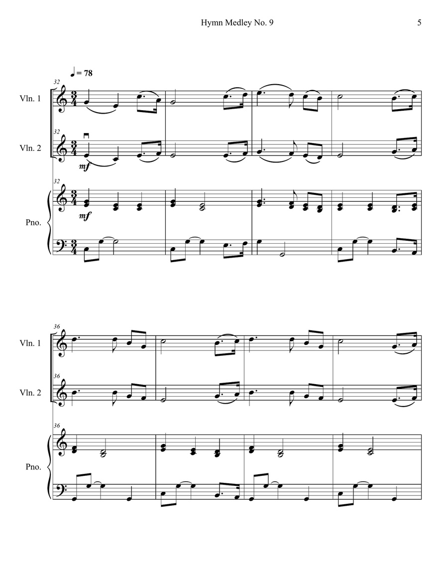 Hymn Medley No. 9 (Violin Duet with Piano Accompaniment) String Duet scores gallery preview page 5