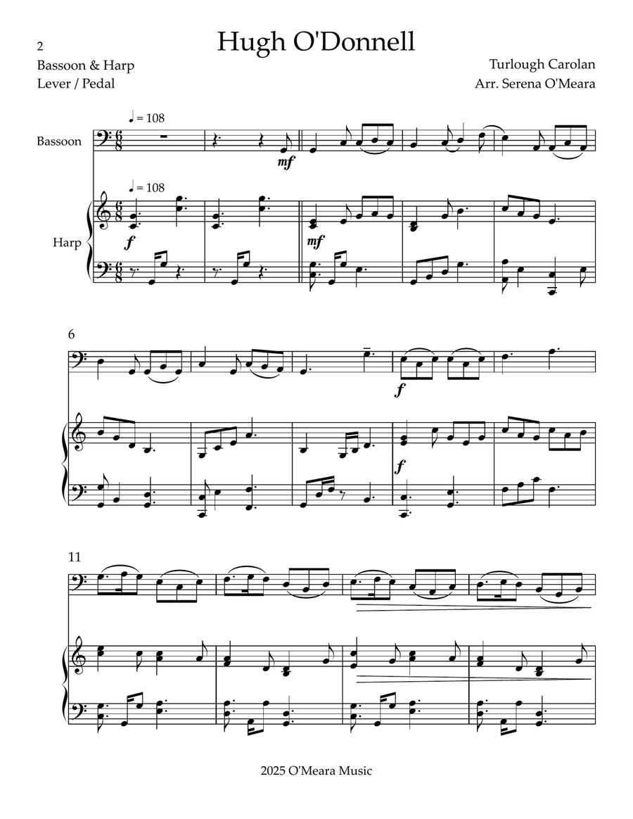 Hugh O’Donnell, Duet for Bassoon & Harp Bassoon scores gallery preview page 2