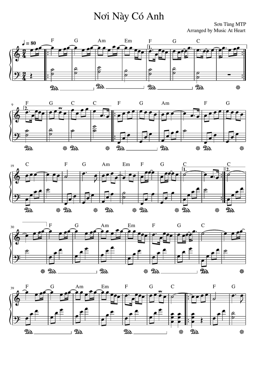 Noi Nay Co Anh Noi Nay Co Anh Easy Piano scores gallery preview page 1