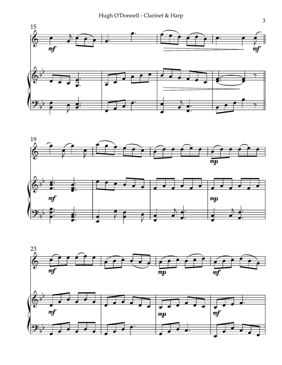 Hugh O’Donnell, Duet for Bb Clarinet & Harp B-Flat Clarinet scores gallery preview page 3