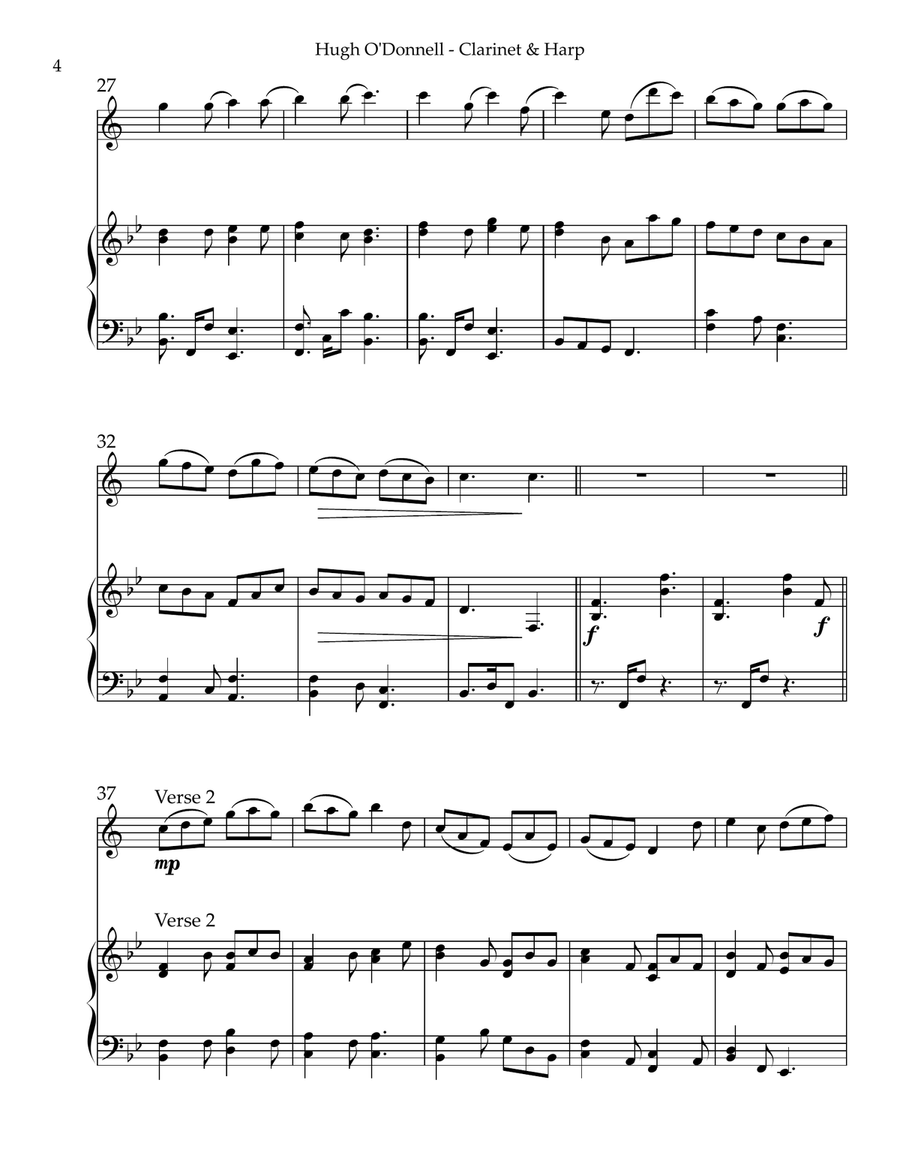 Hugh O’Donnell, Duet for Bb Clarinet & Harp B-Flat Clarinet scores gallery preview page 4