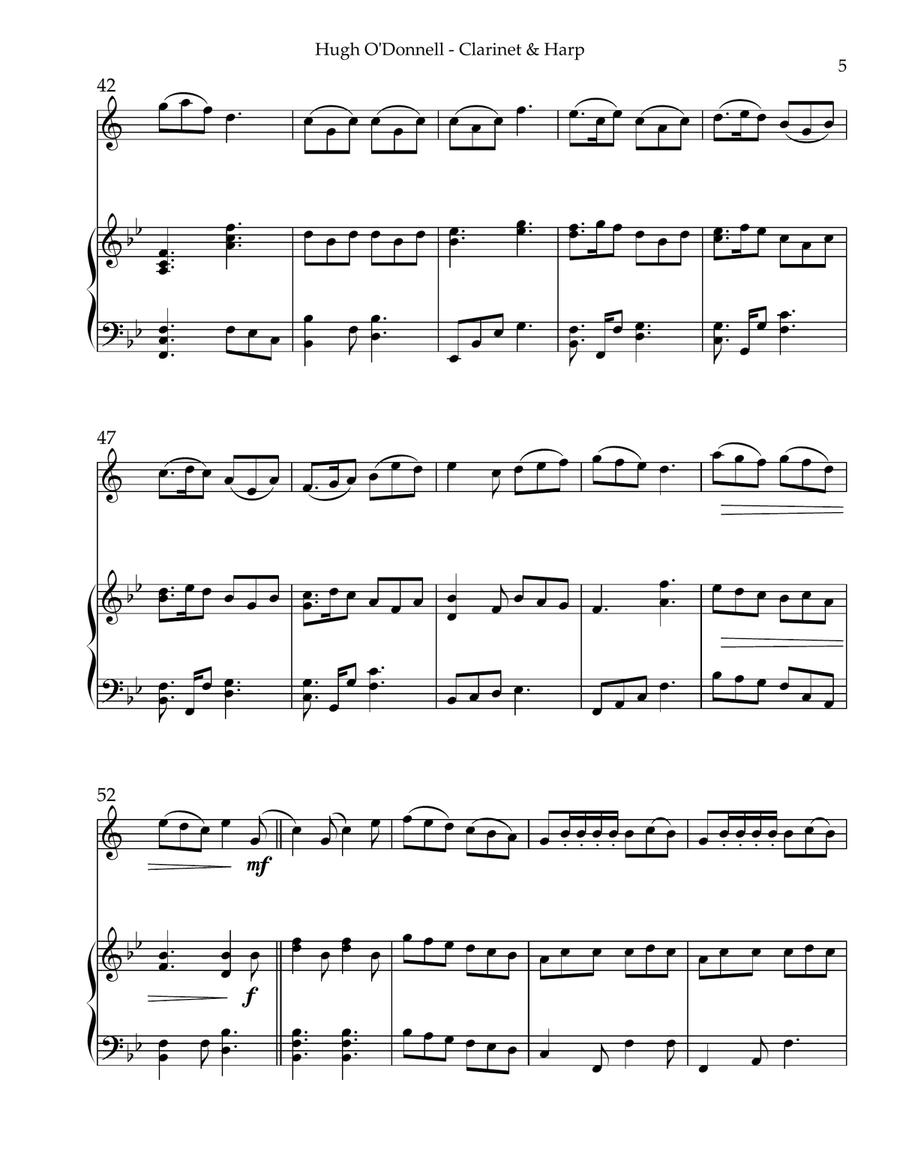 Hugh O’Donnell, Duet for Bb Clarinet & Harp B-Flat Clarinet scores gallery preview page 5