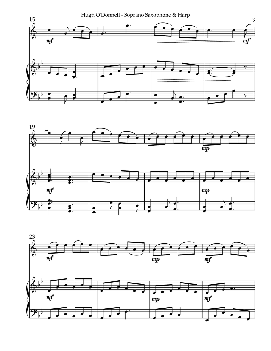 Hugh O’Donnell, Duet for Bb Soprano Saxophone & Harp Soprano Saxophone scores gallery preview page 3
