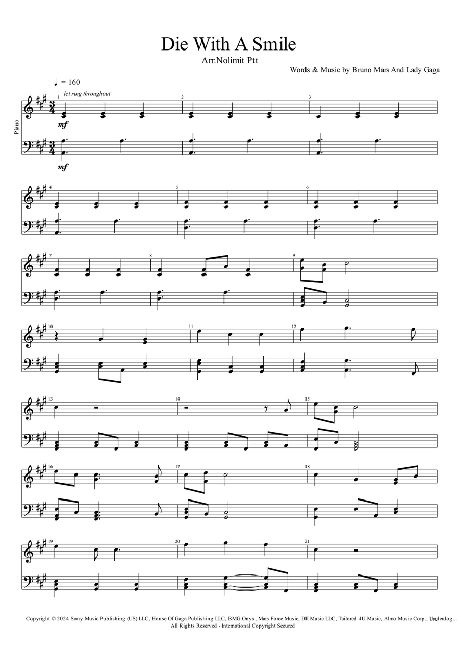 Die With A Smile Piano Method scores gallery preview page 1