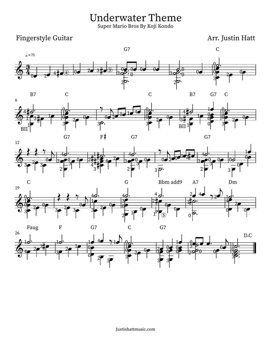 Underwater Theme | Super Mario Bros Classical Guitar scores gallery preview page 1