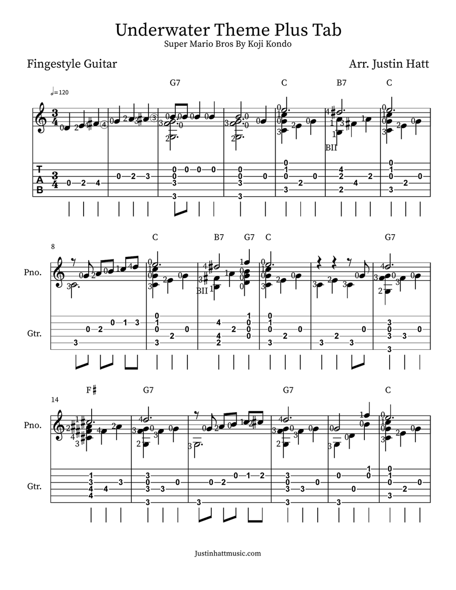 Underwater Theme | Super Mario Bros Classical Guitar scores gallery preview page 1
