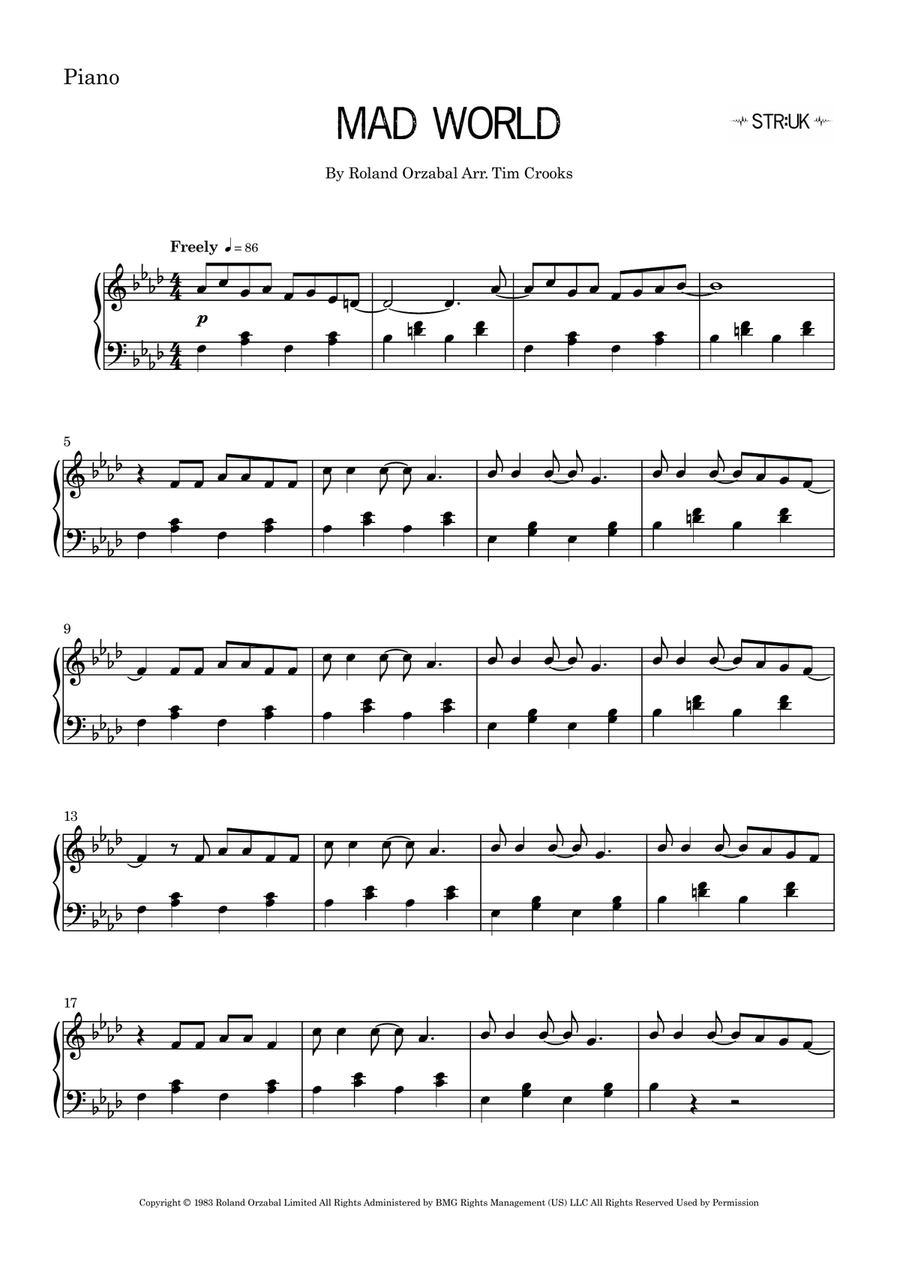 Mad World Mad World Piano Solo scores gallery preview page 2