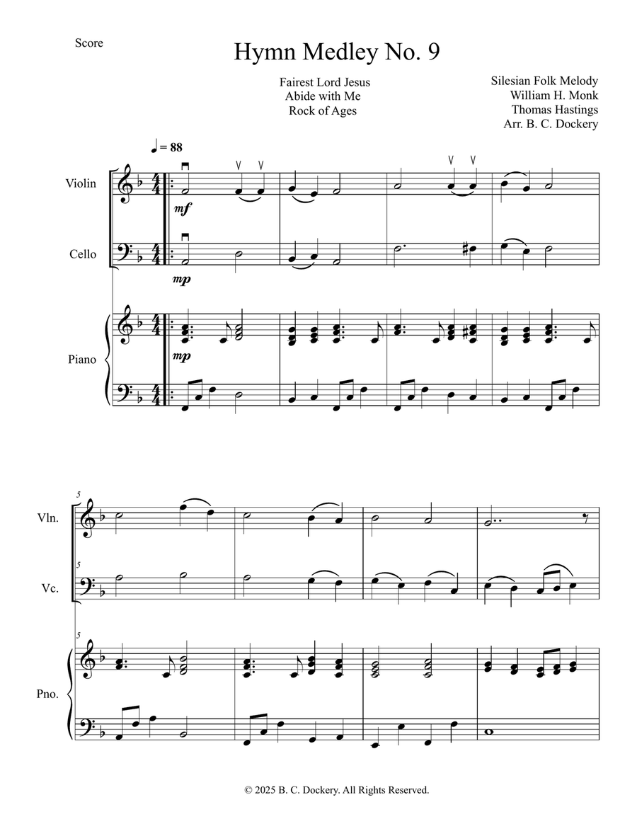 Hymn Medley No. 9 (Violin and Cello Duet with Piano Accompaniment) Piano Trio scores gallery preview page 1