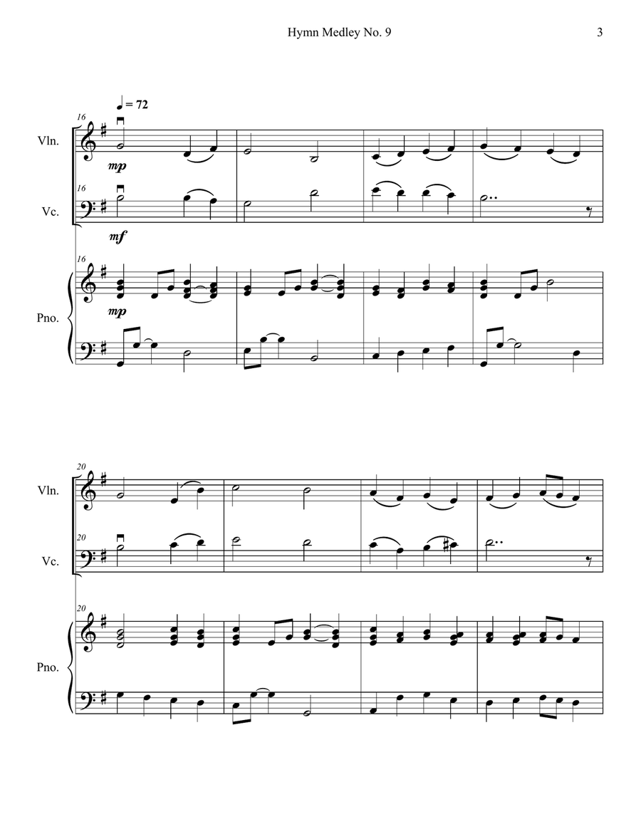 Hymn Medley No. 9 (Violin and Cello Duet with Piano Accompaniment) Piano Trio scores gallery preview page 3