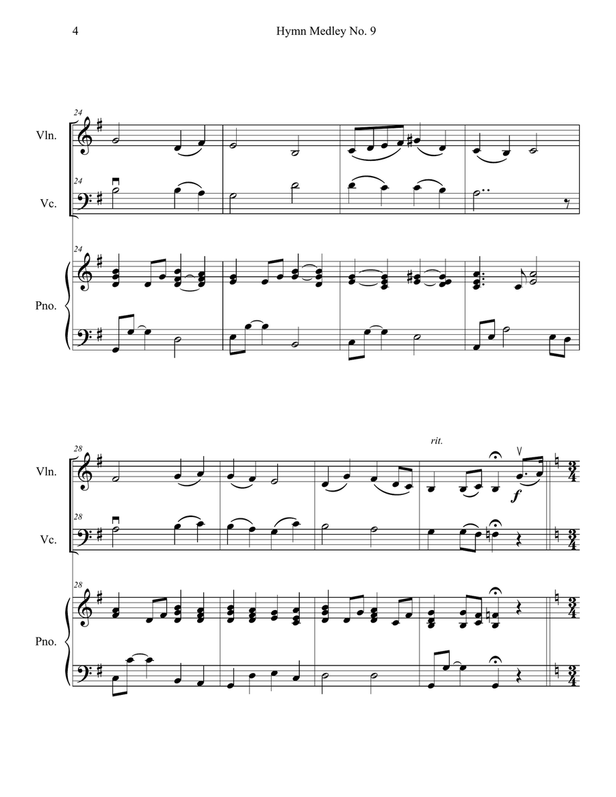 Hymn Medley No. 9 (Violin and Cello Duet with Piano Accompaniment) Piano Trio scores gallery preview page 4