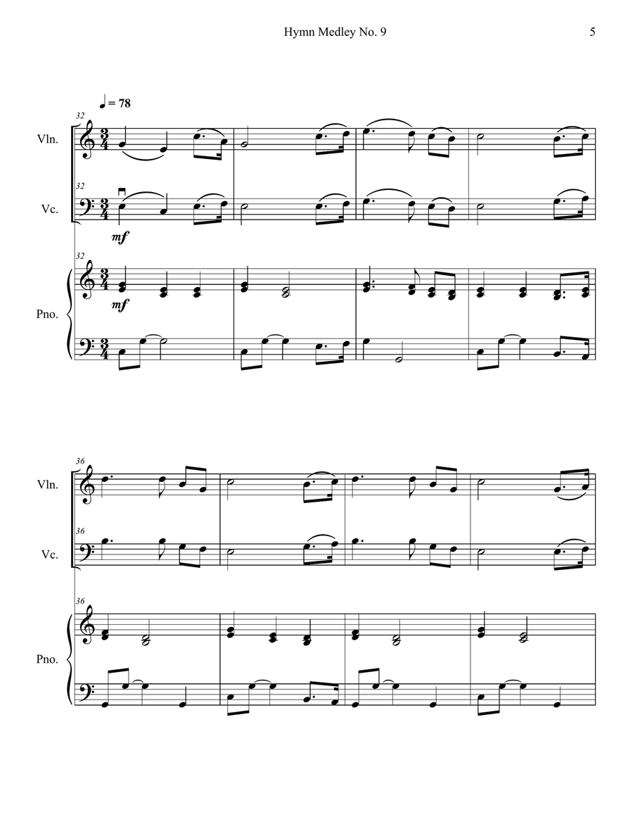 Hymn Medley No. 9 (Violin and Cello Duet with Piano Accompaniment) Piano Trio scores gallery preview page 5