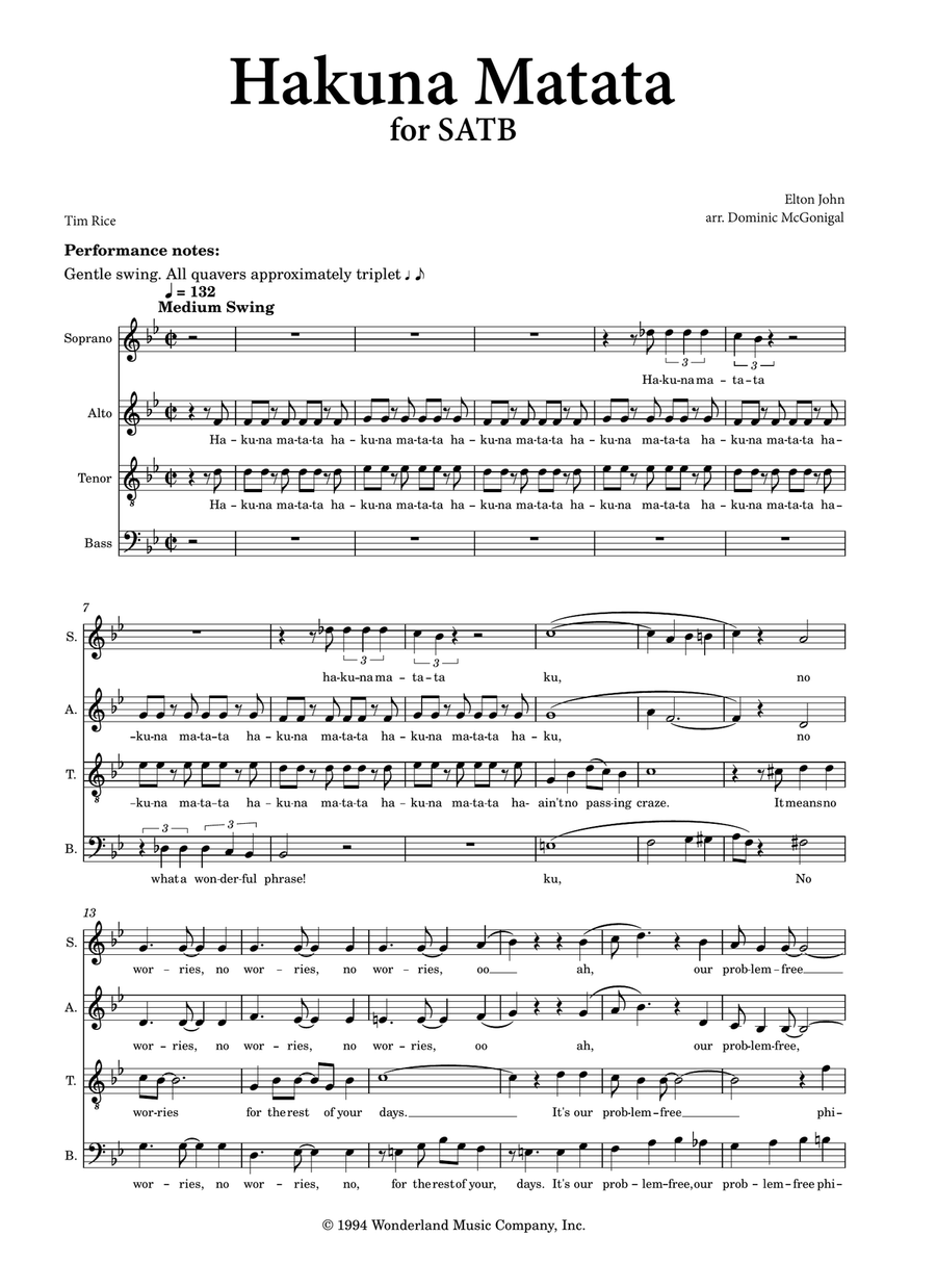 Hakuna Matata Hakuna Matata 4-Part scores gallery preview page 1