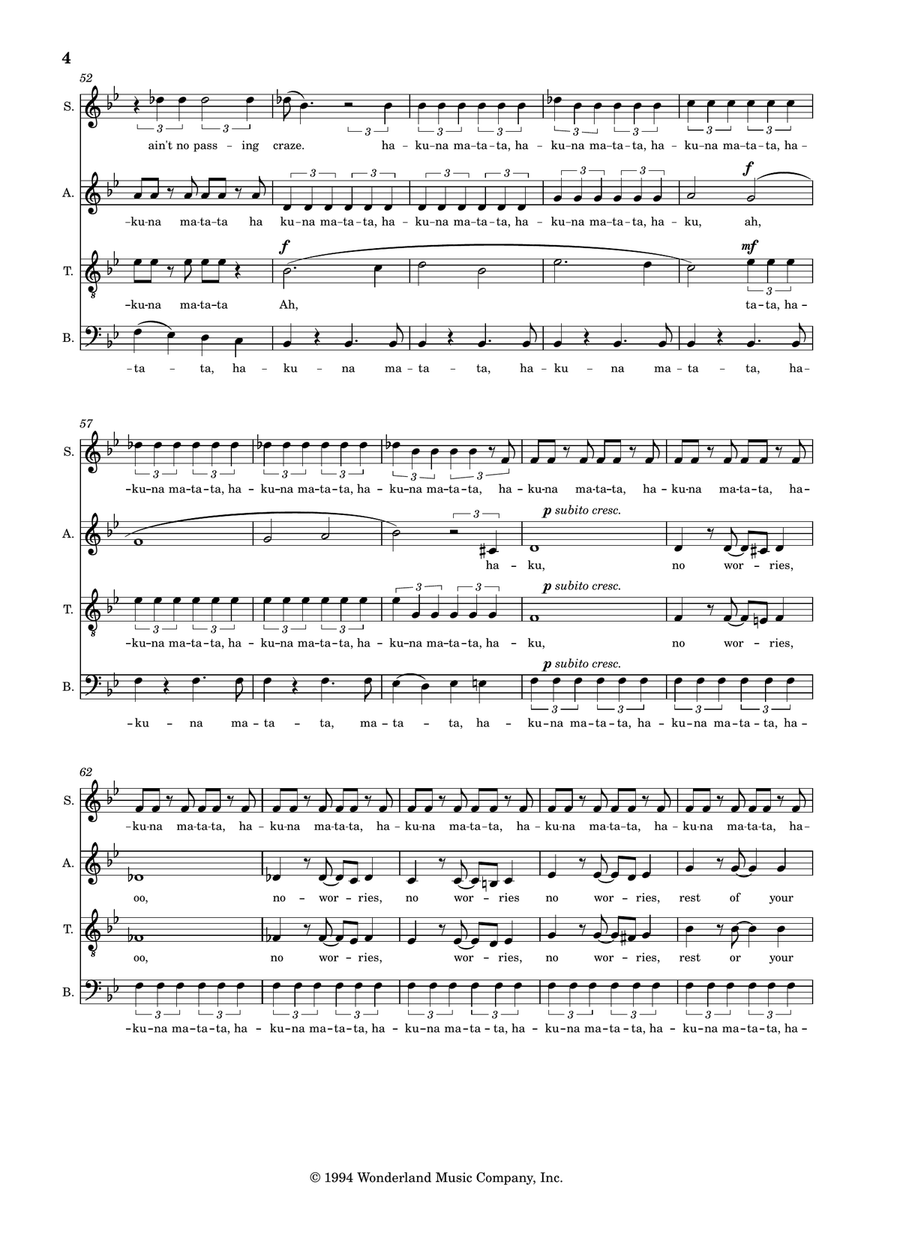Hakuna Matata Hakuna Matata 4-Part scores gallery preview page 4