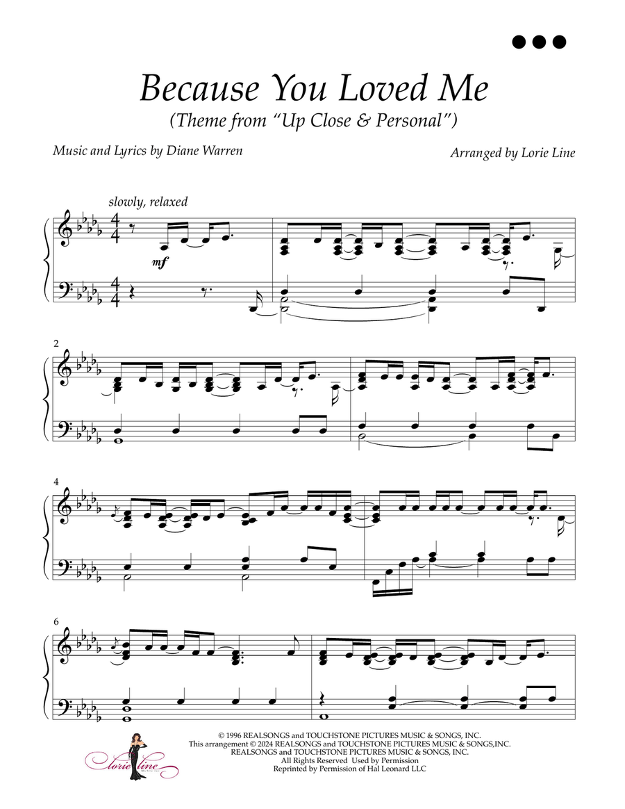 Because You Loved Me Because You Loved Me Piano Solo scores gallery preview page 1