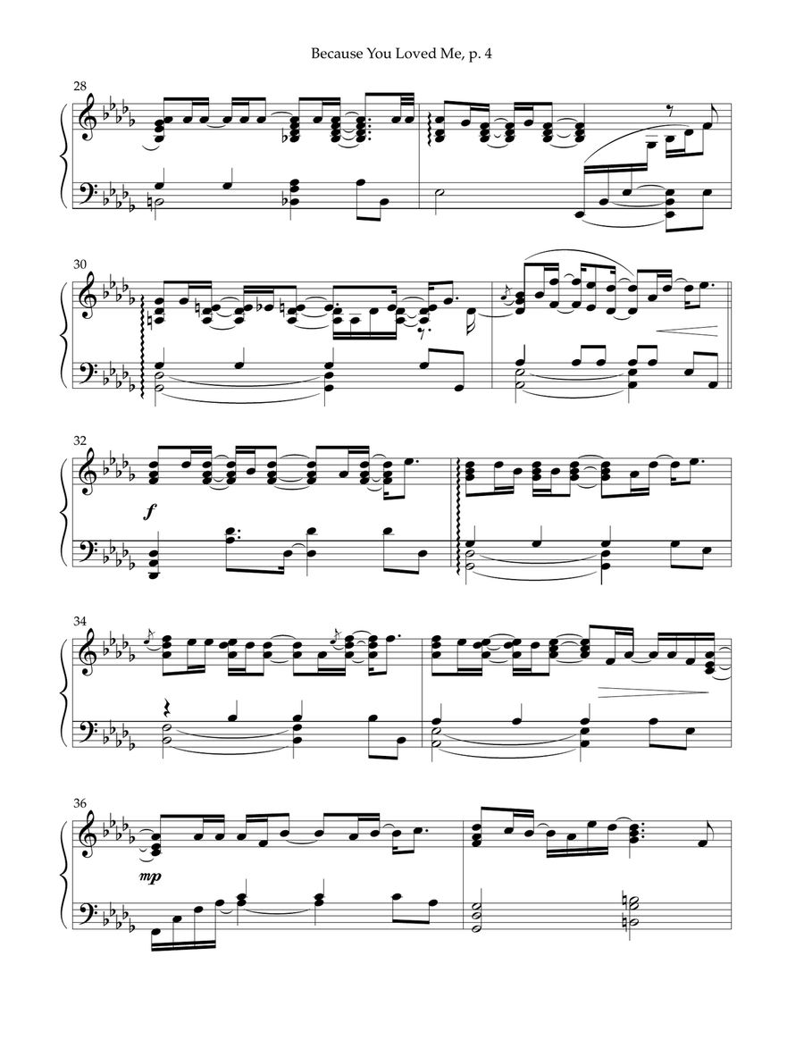 Because You Loved Me Because You Loved Me Piano Solo scores gallery preview page 4