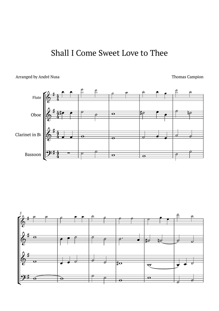 Shall I Come Sweet Love to Thee Woodwind Quartet scores gallery preview page 1