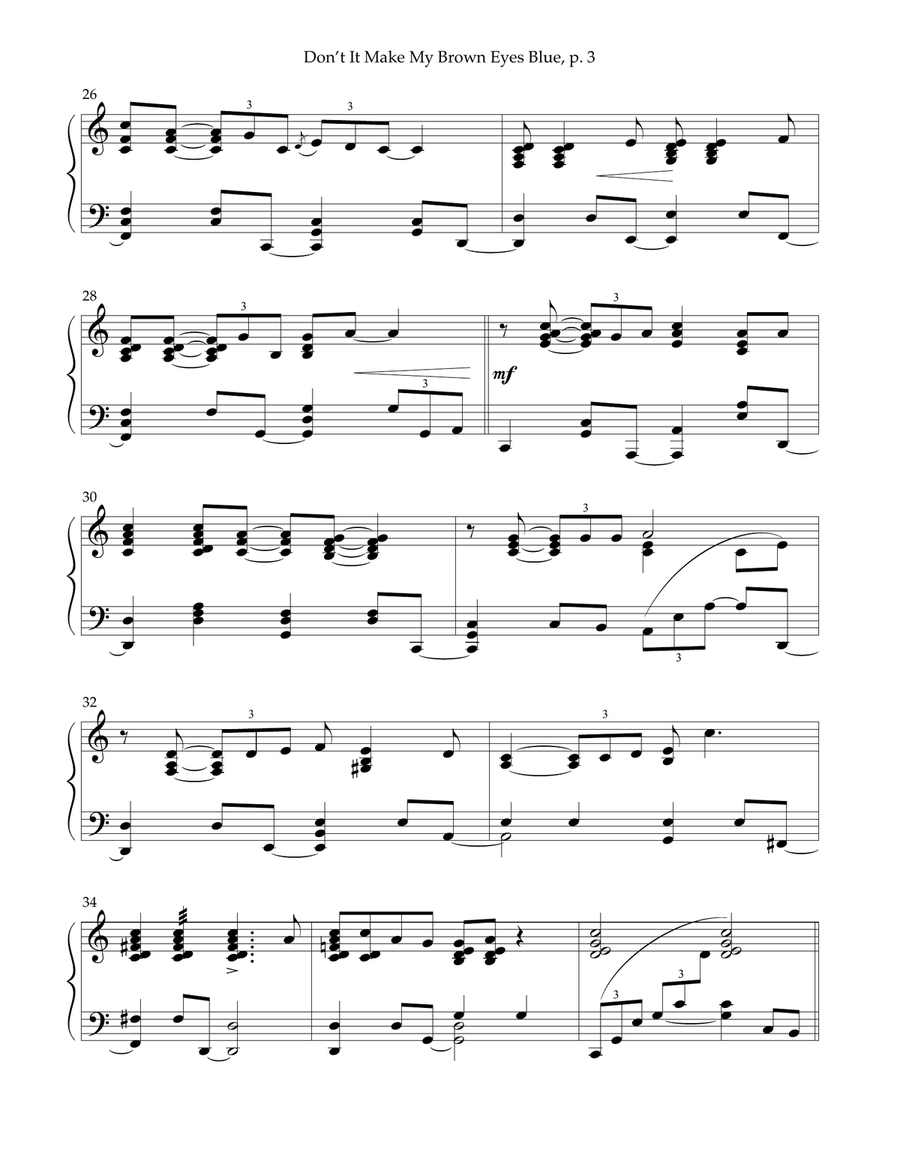 Don't It Make My Brown Eyes Blue Piano Solo scores gallery preview page 3