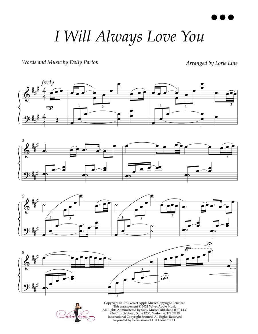 I Will Always Love You I Will Always Love You Piano Solo scores gallery preview page 1