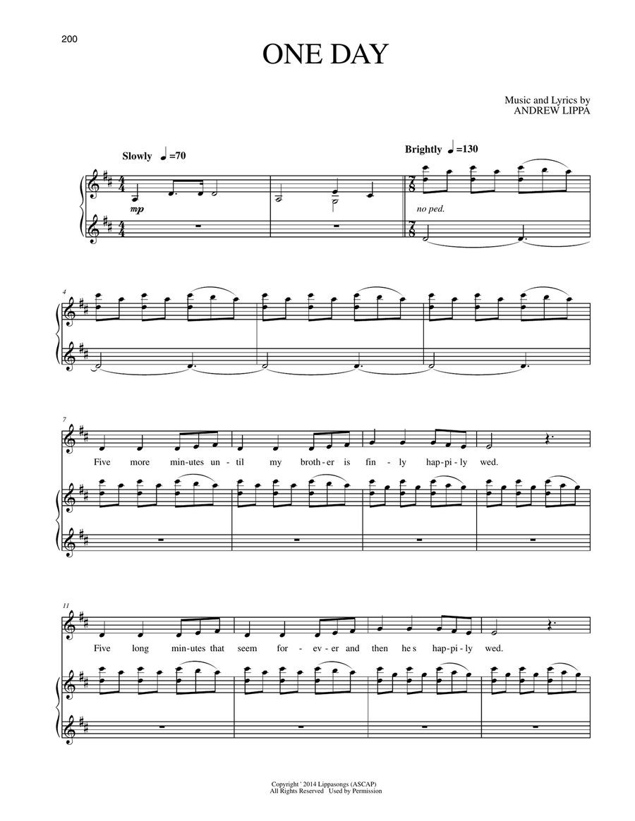 One Day One Day Piano, Vocal scores gallery preview page 1