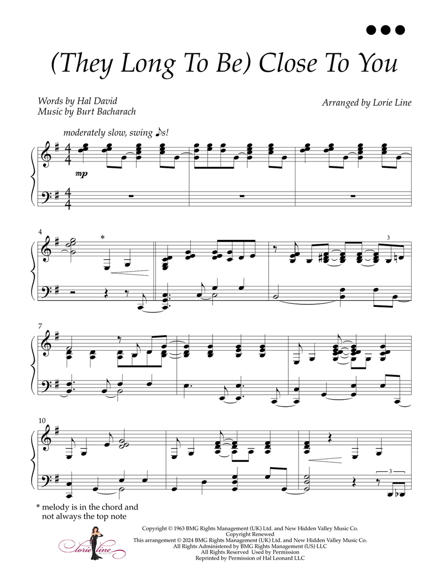 (They Long To Be) Close To You Piano Solo scores gallery preview page 1