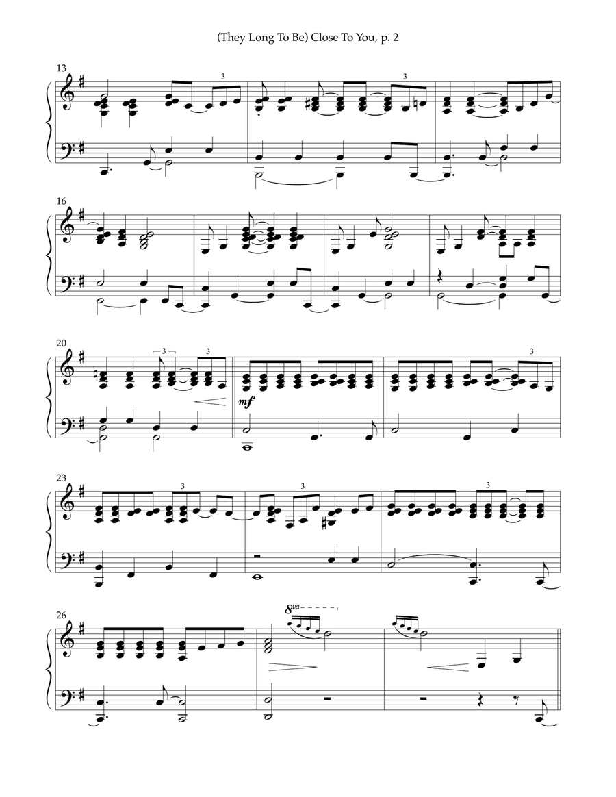 (They Long To Be) Close To You Piano Solo scores gallery preview page 2