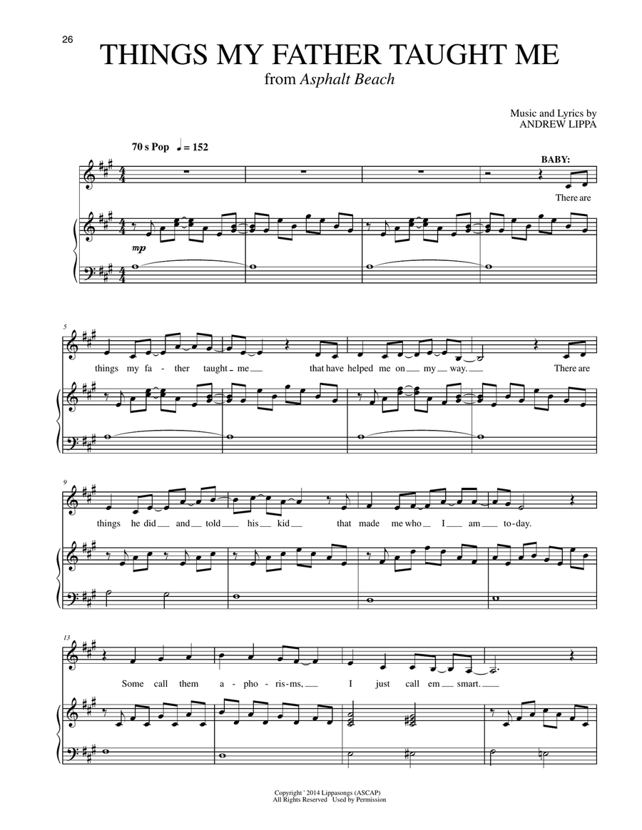 Things My Father Taught Me (from Asphalt Beach) Piano, Vocal scores gallery preview page 1