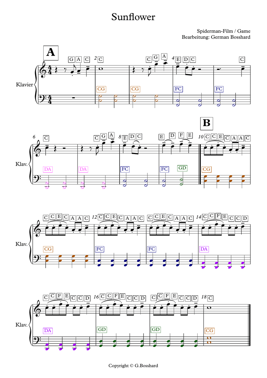 Sunflower Sunflower Easy Piano scores gallery preview page 1