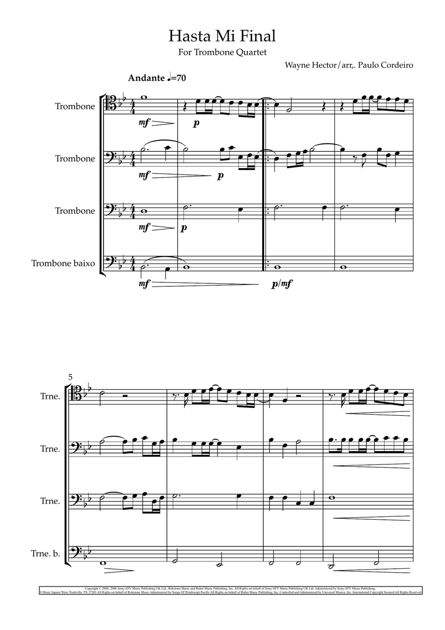 Hasta Mi Final Hasta Mi Final Brass Quartet scores gallery preview page 1