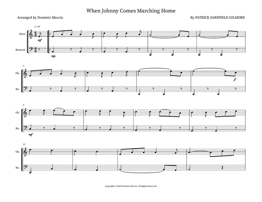 When Johnny Comes Marching Home Woodwind Duet scores gallery preview page 1