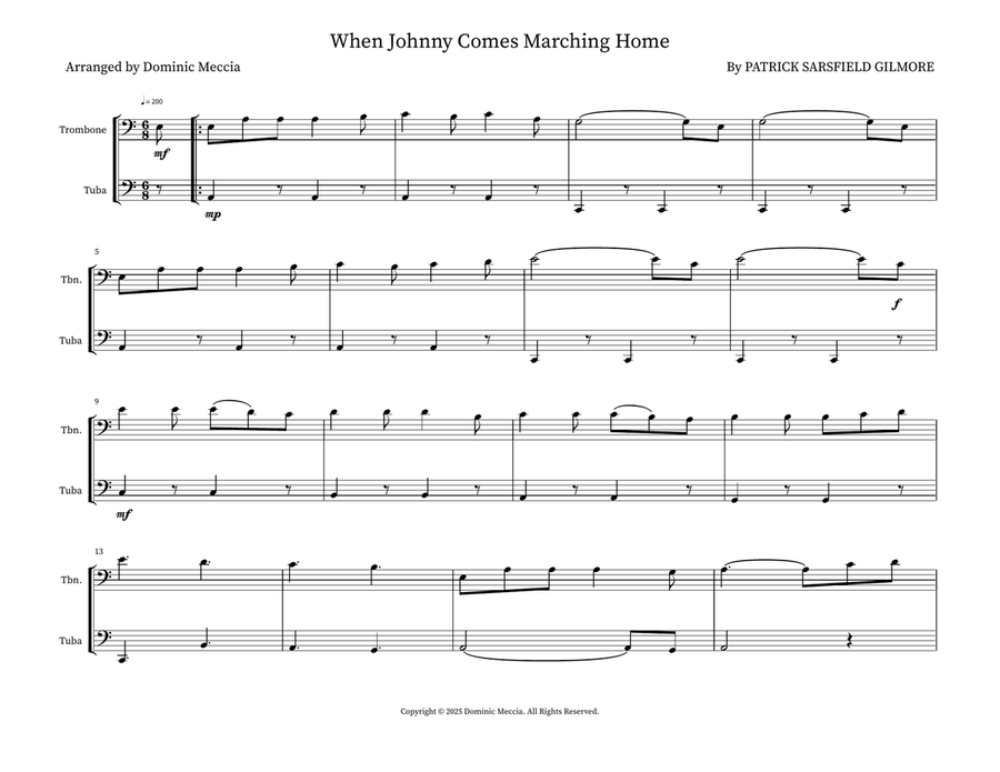 When Johnny Comes Marching Home Brass Duet scores gallery preview page 1