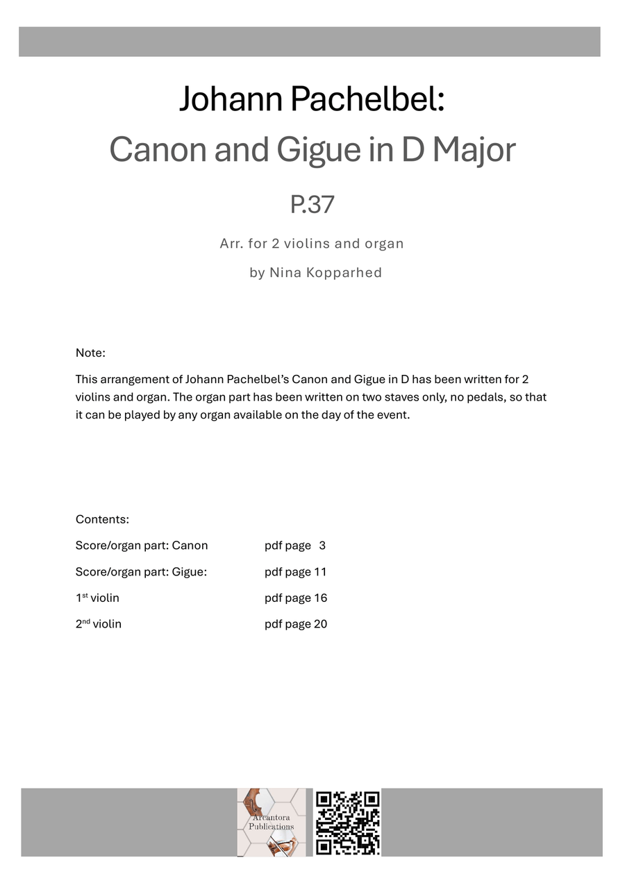 Canon and Gigue in D major, P37, arr. 2 violins and organ String Duet scores gallery preview page 2