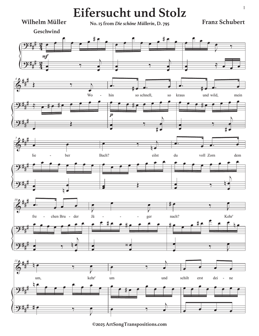 SCHUBERT: Eifersucht und Stolz, D. 795 no. 15 (transposed to F-sharp minor) Piano, Vocal scores gallery preview page 2